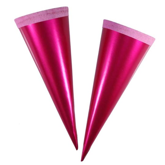 2 Metallic Paper & Crepe Cones from Germany ~ 5-3/4" Magenta PInk + Light Pink